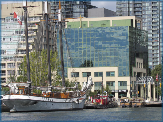 The three masted schooner Empire Sandy at the Harbour Front in Toronto for the January 2017 newsletter.