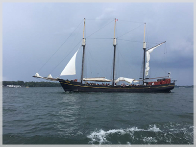 The Toronto schooner Kajama sailing on Lake Ontario  for the 2022 January newsletter.